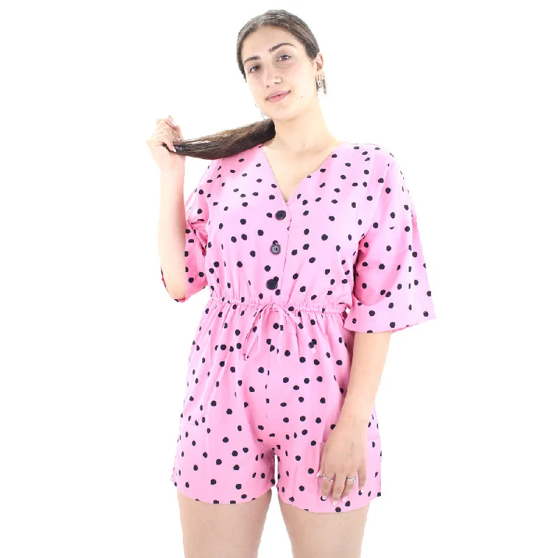 Women's Polka Dots V-Neck Jumpsuit,Pink