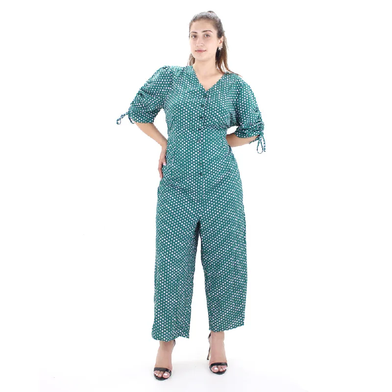 Women's Polka Dots V-Neck Jumpsuit,Green