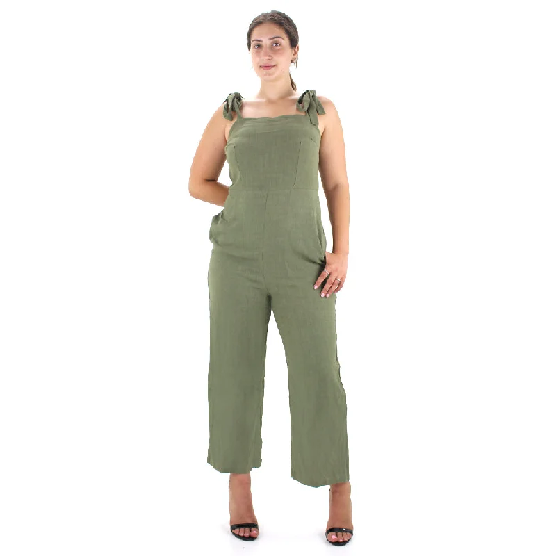 Women's Solid Tie-Strap Jumpsuit,Olive