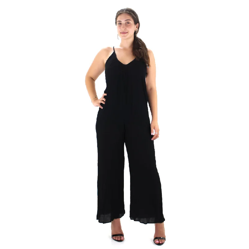 Women's Ribbed Wide Leg Jumpsuit,Black