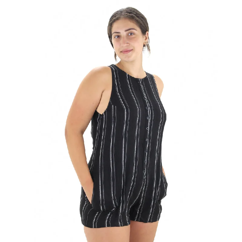 Women's Striped Tie-Back Jumpsuit,Black