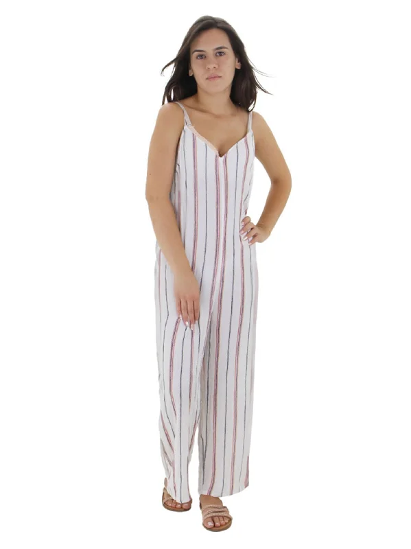 Women's Striped Spaghetti Strap Jumpsuit,White