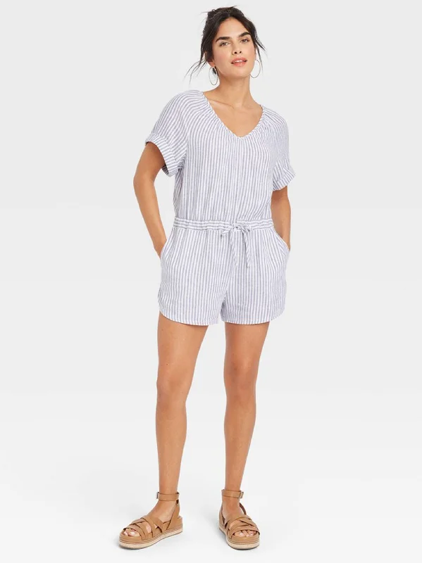 Women's Striped Jumpsuit,Blue/White