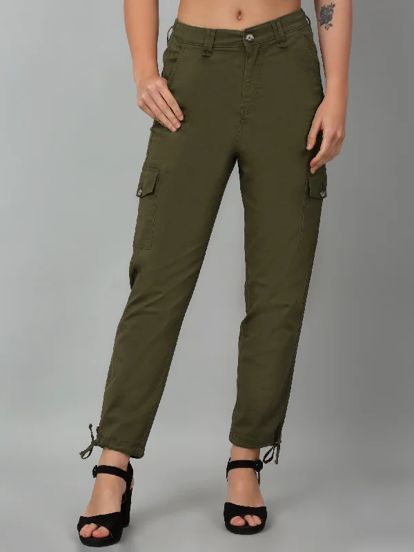 Women's Casual  Olive Green Ankle length Mid rise Cargo Pants