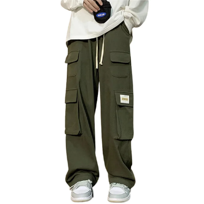 Casual Large Pocket Drawstring Straight-Leg Cargo Pants