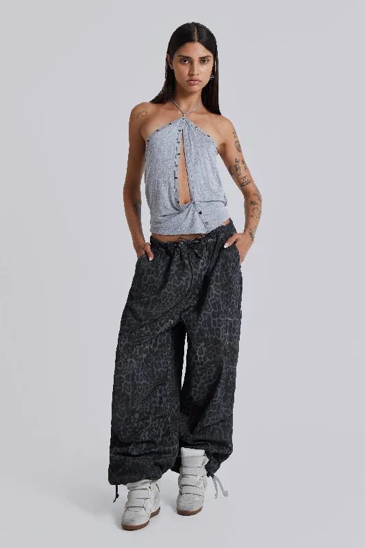 Charcoal Leopard Parachute Pants