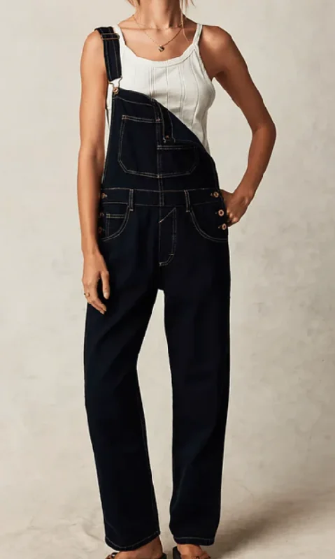 Free People Black Denim Ziggy Overalls