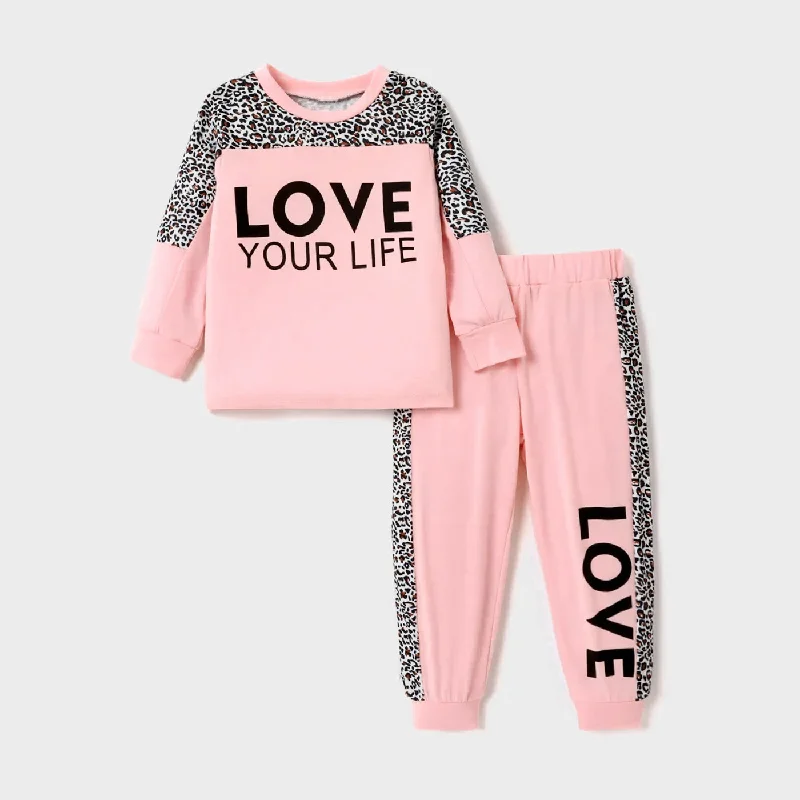 Girl 2pcs Sweatshirt & Pants Set Leopard Design