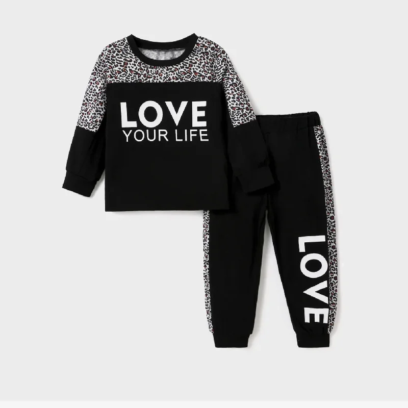 Girl 2pcs Sweatshirt & Pants Set Leopard Design