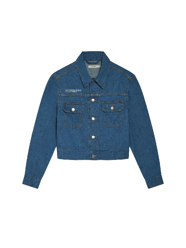 Womens Cropped Hemp Denim Jacket—mid wash