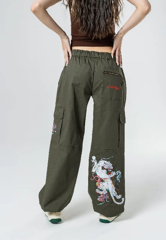 Womens Mystic Panther Cargo Pants Trousers - Olive