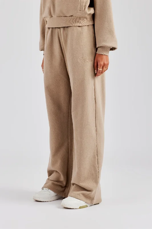 Rope Embroidery Wide Leg Jogger - Taupe