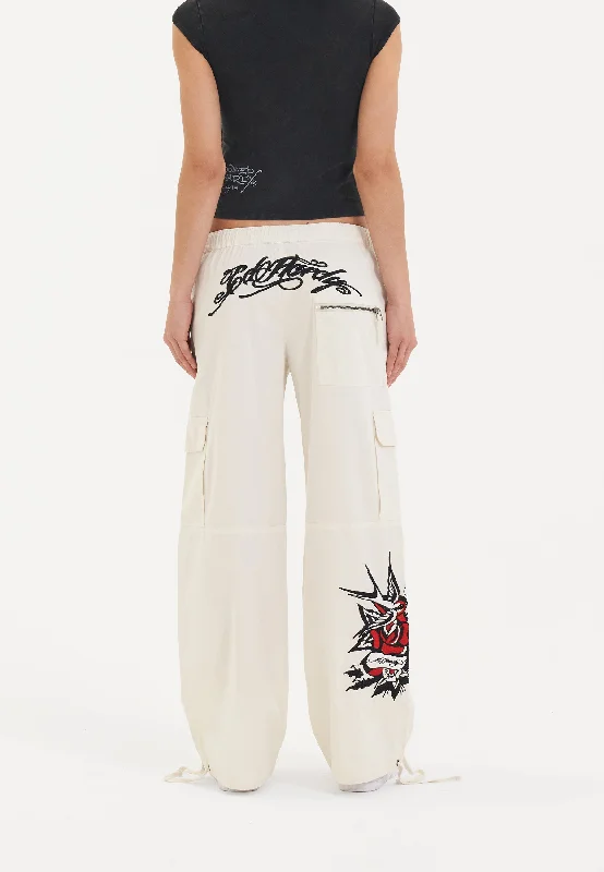 Womens Hollywood Swallow Cargo Pants Trousers - White