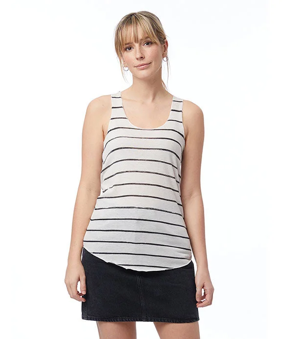 AA1927P - Alternative Ladies Meegs Printed Racerback Eco-Jersey™ Tank Top | Eco Ivory Ink Stripes