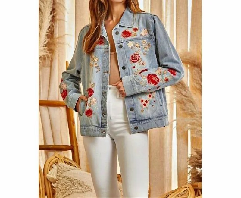 Denim Embroidered Jacket In Blue