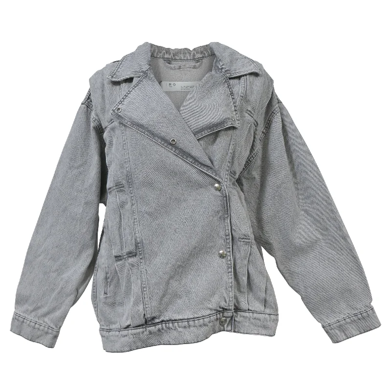 Iro Noumi Oversized Denim Moto Jacket in Grey Cotton