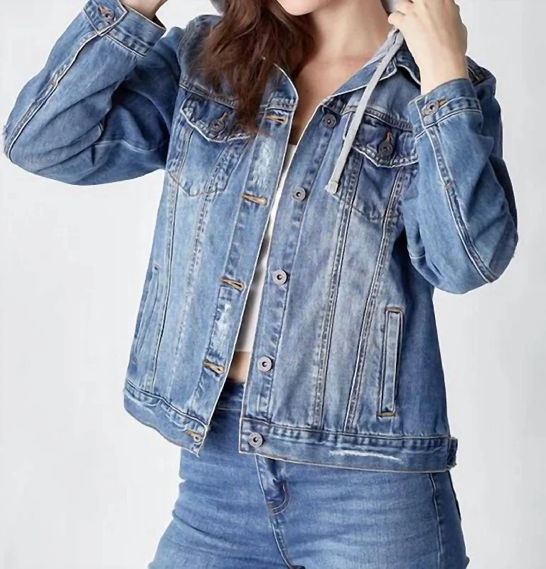 Jamie Hooded Trucker Jacket In Denim