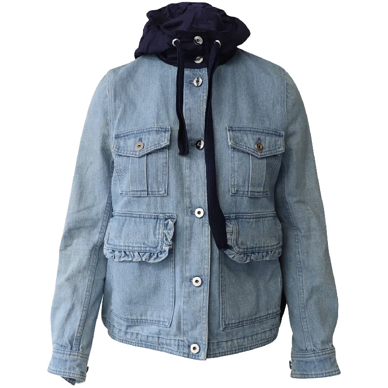 Moncler Resinite Button-front Jacket In Blue Cotton Denim