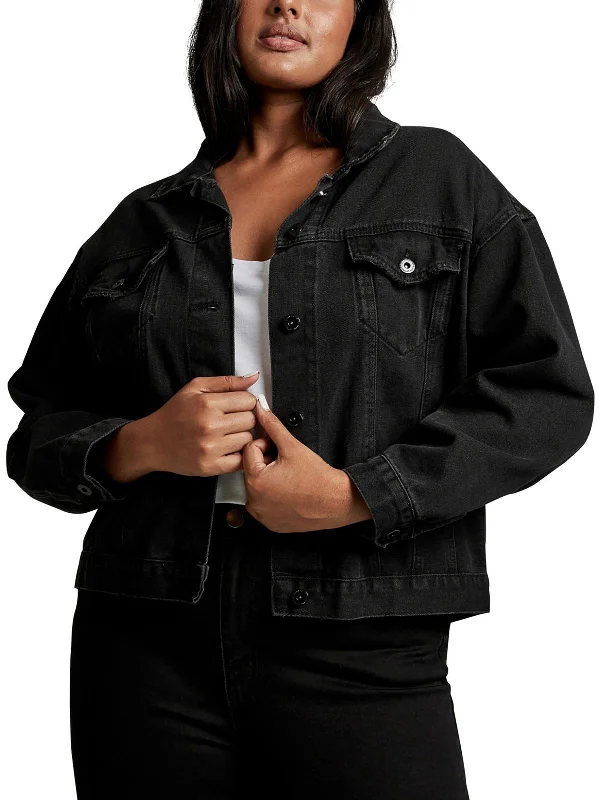 Plus Womens Cotton Cropped Denim Jacket