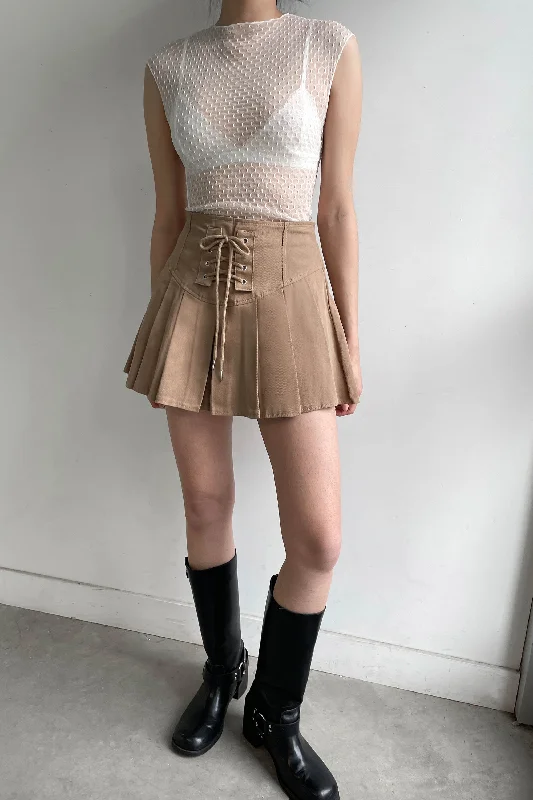 PLEATED TWILL MINI SKIRT