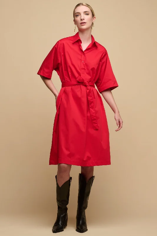 Women's Straight Cotton Dress - Red