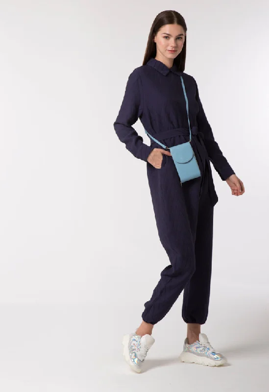 Textured Navy Jumpsuit