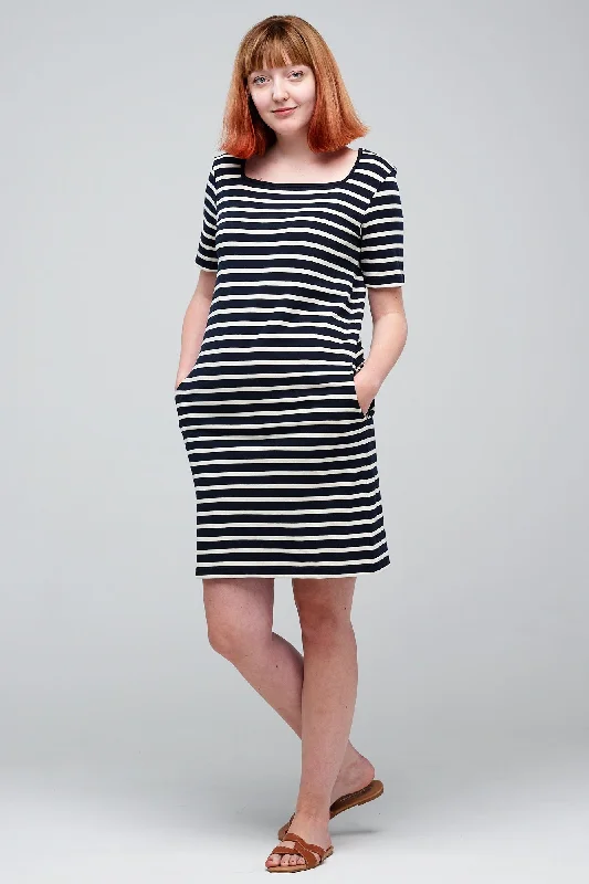 Women's Breton Square Neck Dress - Navy/Ecru