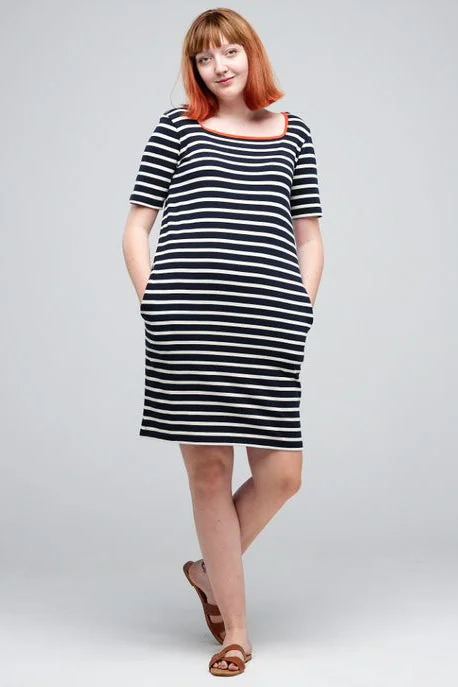 Women's Breton Square Neck Dress - Navy/Red