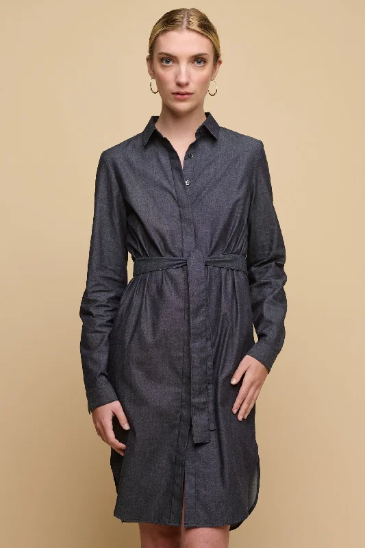 Women's Collared Shirt Dress - Indigo