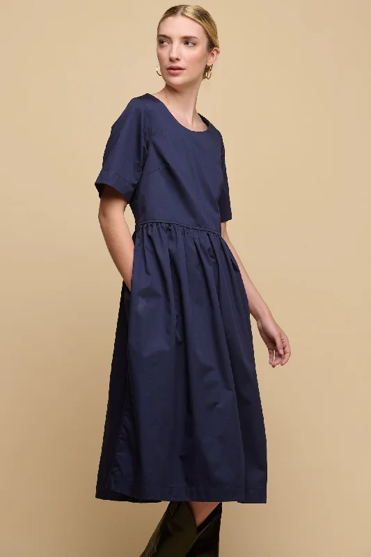 Women's Crew Neck Gathered Dress - Navy