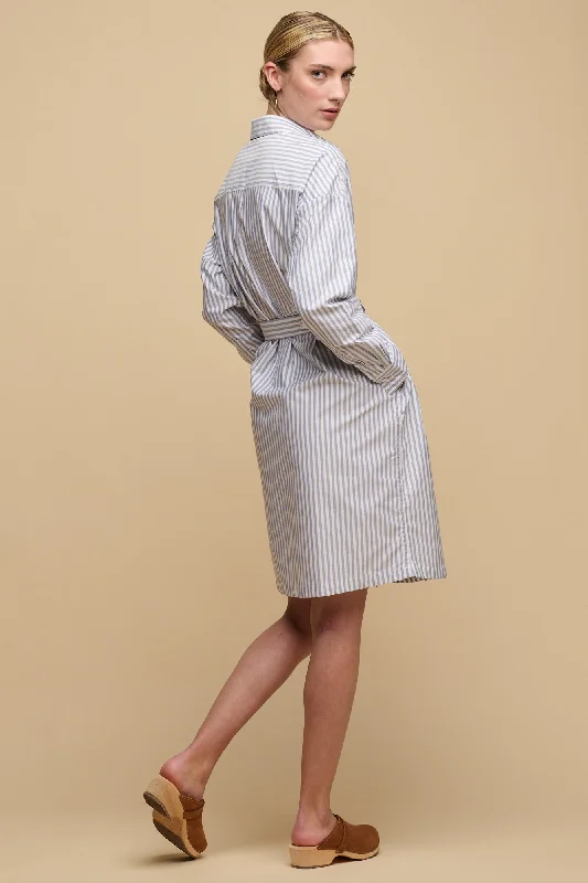 Women's Lorelle Belted Midi Cotton Shirt Dress - Blue/White