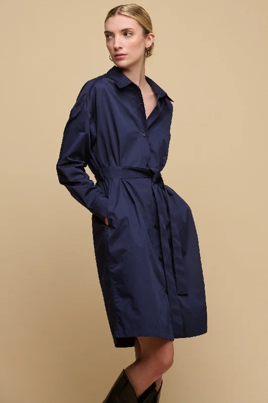 Women's Lorelle Belted Midi Cotton Shirt Dress - Navy